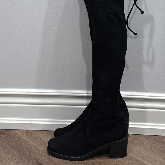 Stuart Weitzman Suede Over The Knee Boots Size 5.5 Black Block Heel - Picture 2 of 15